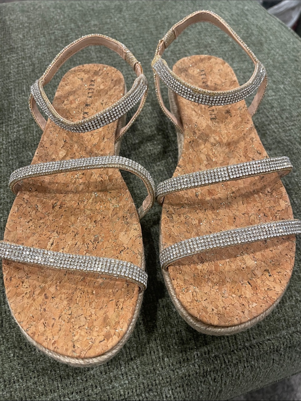 Kelly & Katie Silver Rhinestone Cork Sandals